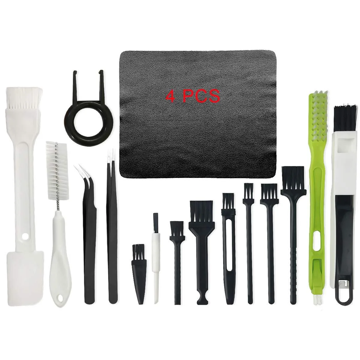 19-piece cleaning kit with brushes tweezers key puller and microfiber cloths