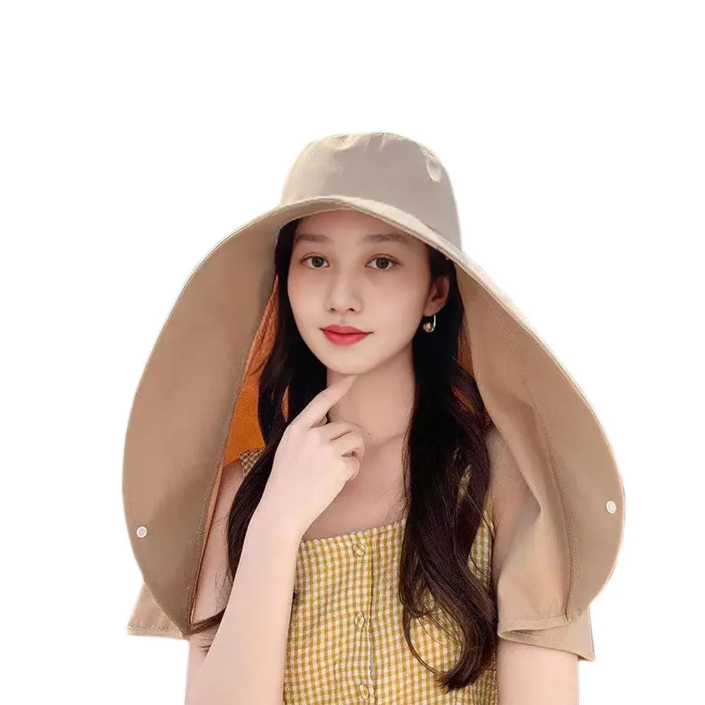Sun Protection Hat UPF 50+ Wide Brim Neck Flap Khaki One Size — product photo