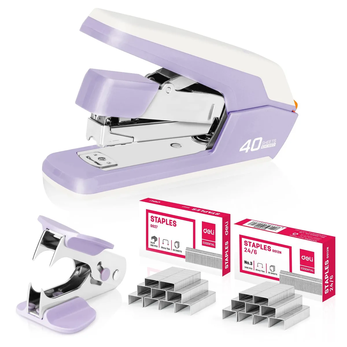  Deli Effortless Desktop Stapler Heavy Duty 24/6 Violet 40-50 Sheet 1500 Staples — product photo