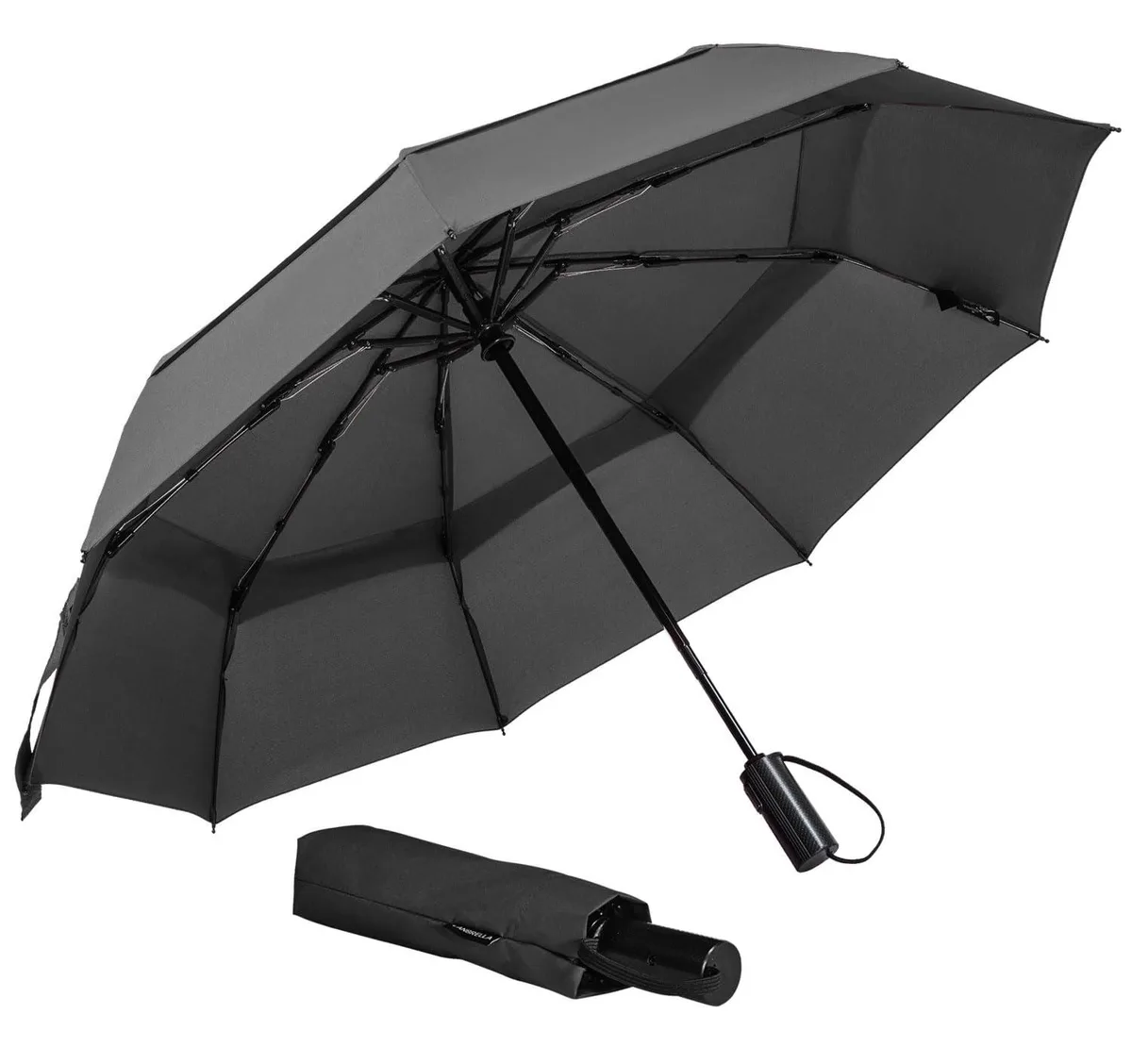 LANBRELLA Vented Folding Umbrella 42 Inch Auto Open Close Black L1.1 — product photo