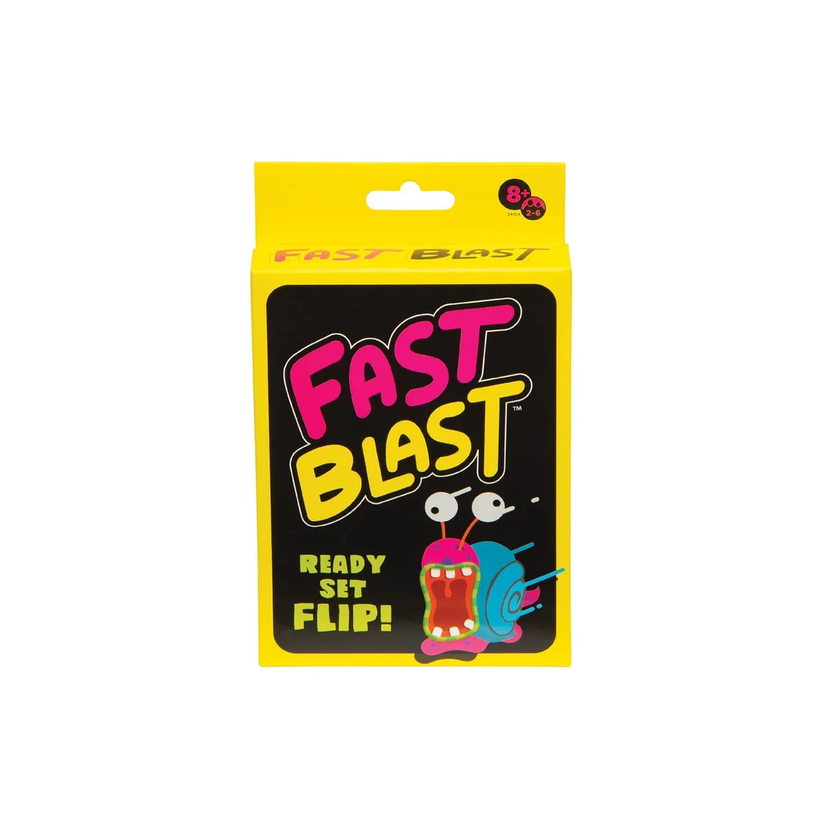 A compact boxed card game with a built-in timer and assorted-colour cards