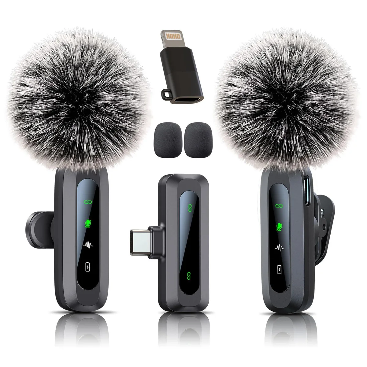  Uewpv Mini Wireless Lavalier microphone Black Lightning USB-C 38dB 65dB 14h 65ft — product photo