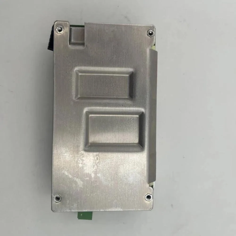 Rectangular silver ATX power supply unit with ventilation grille and label