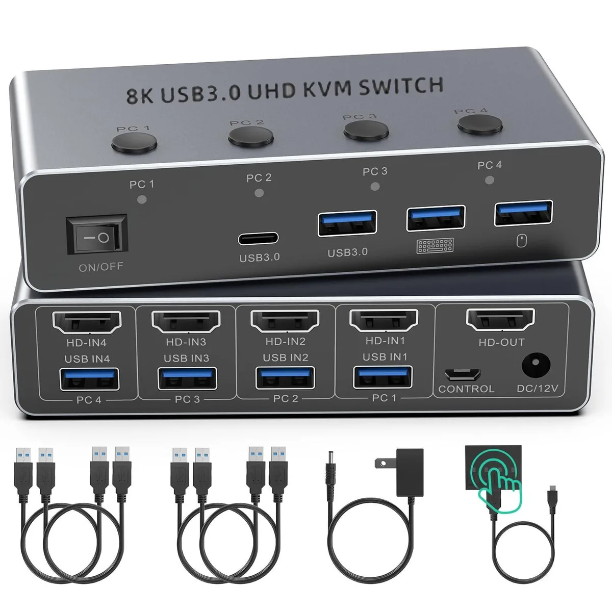 WRIARICH WRIARICH 8K@60Hz 4-Port HDMI KVM Switch 3 USB-A 1 USB-C — product photo