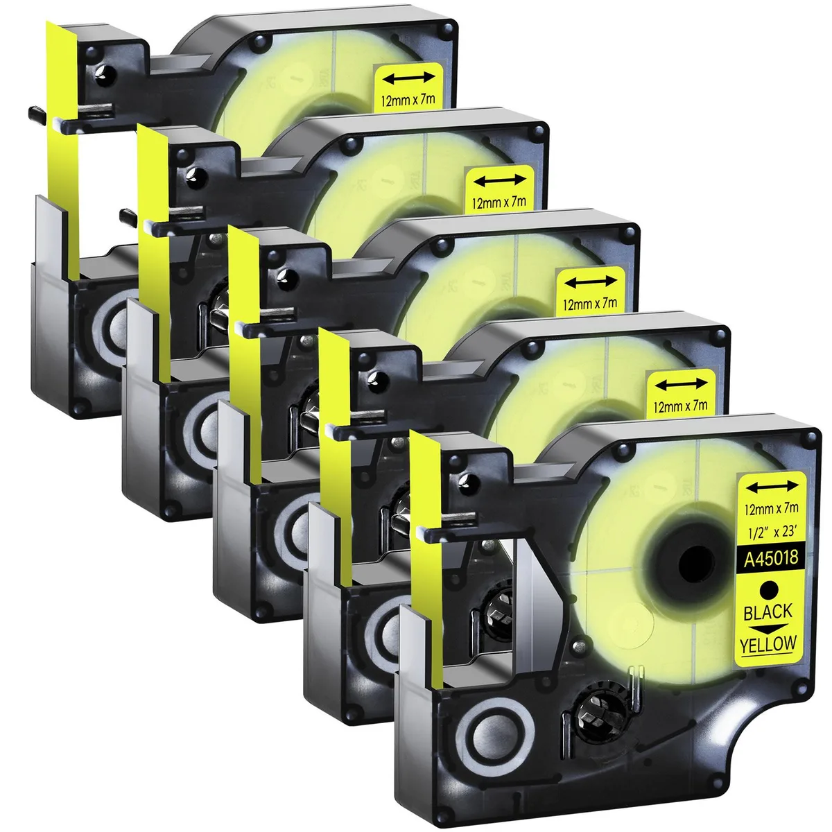 GREENCYCLE GREENCYCLE D1 Label Tape 5 Pack 12mm 23ft Black on Yellow — product photo