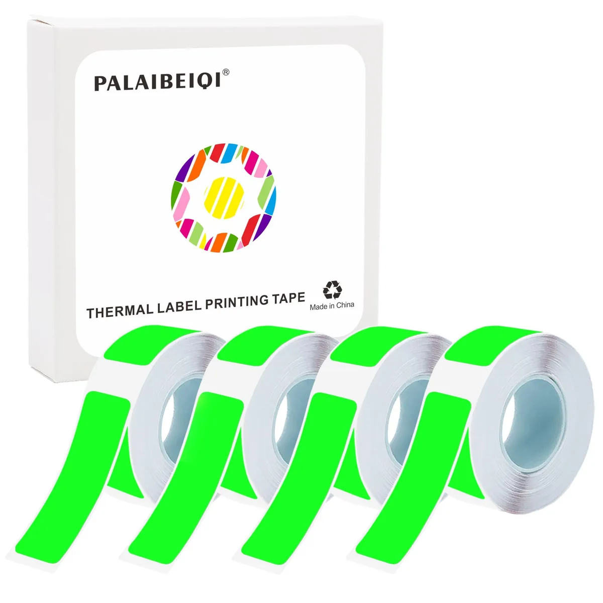  PALAIBEIQI PLBQ-ZZ-14X40-LG4 fluorescent green thermal label tape 14x40mm 4 rolls 640 labels — product photo