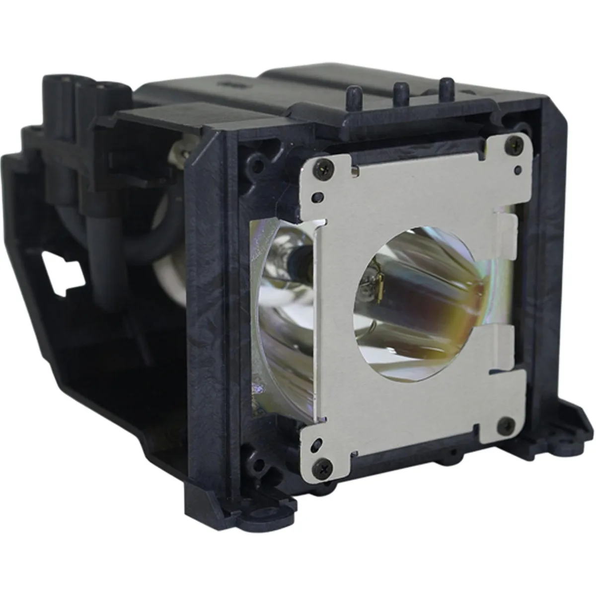 A new DLP replacement lamp module in a black plastic housing with a clear glass bulb and metal connector, weighing .9900