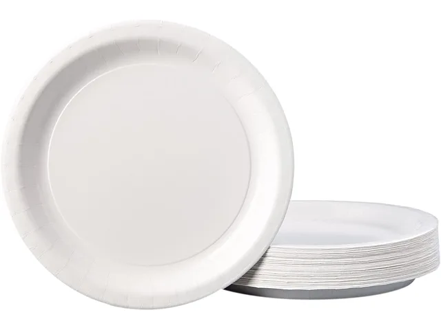 Hoffmaster Hoffmaster HFM PL7095 White Coated Paper Plate 9" 50/Pack 10 Packs/Carton — 제품 사진