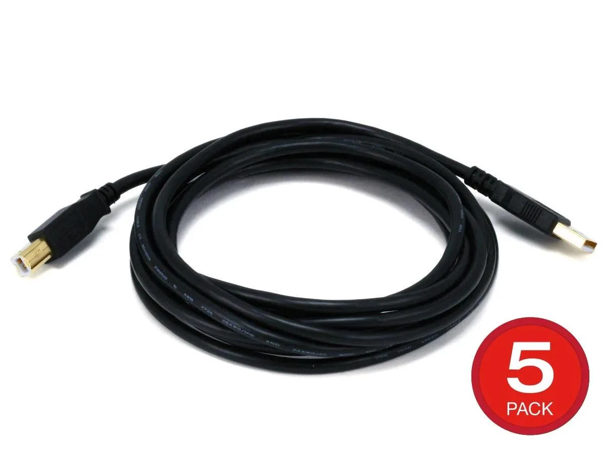 Monoprice Inc. Monoprice USB 2.0 Type-A to Type-B Cable 10ft Black 5 Pack 28/24AWG — product photo