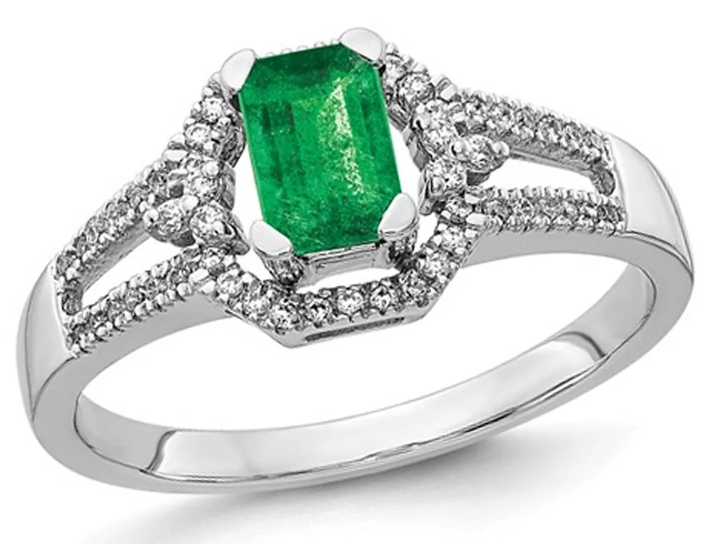 Gem &amp; Harmony Gem &amp; Harmony Natural Emerald &amp; Diamond Ring 14K White Gold .5ctw Emerald .165ctw Diamonds 53 Stones — product photo