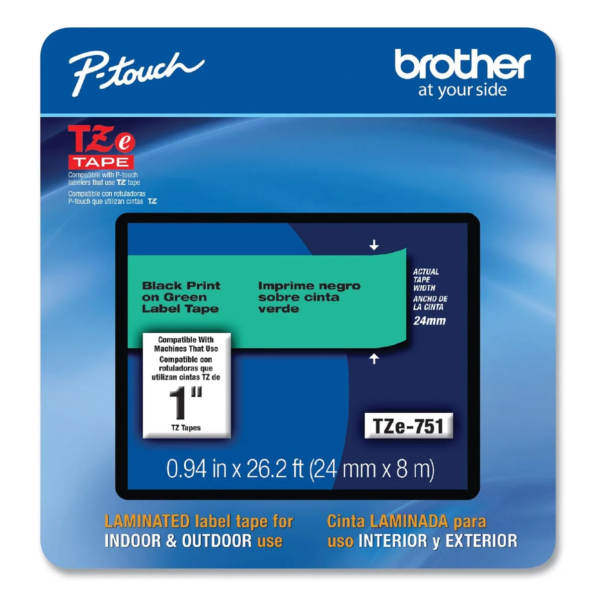 Brother Brother TZE751CS 24 mm black on green label tape pos accessory — product photo