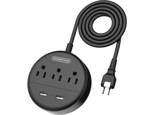 LORDWORLD LORDWORLD 2 Prong Power Strip 10ft 180° Rotating Plug 3 AC 2 USB 1875W — product photo