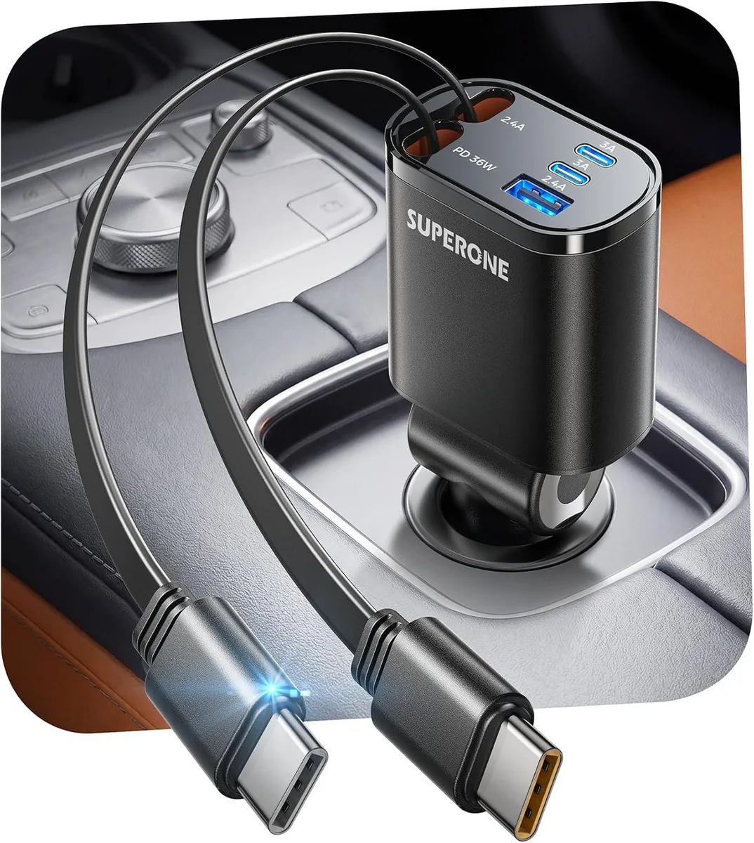 Hamzan Hamzan 90W Retractable Car Charger 5-in-1 Black — product photo
