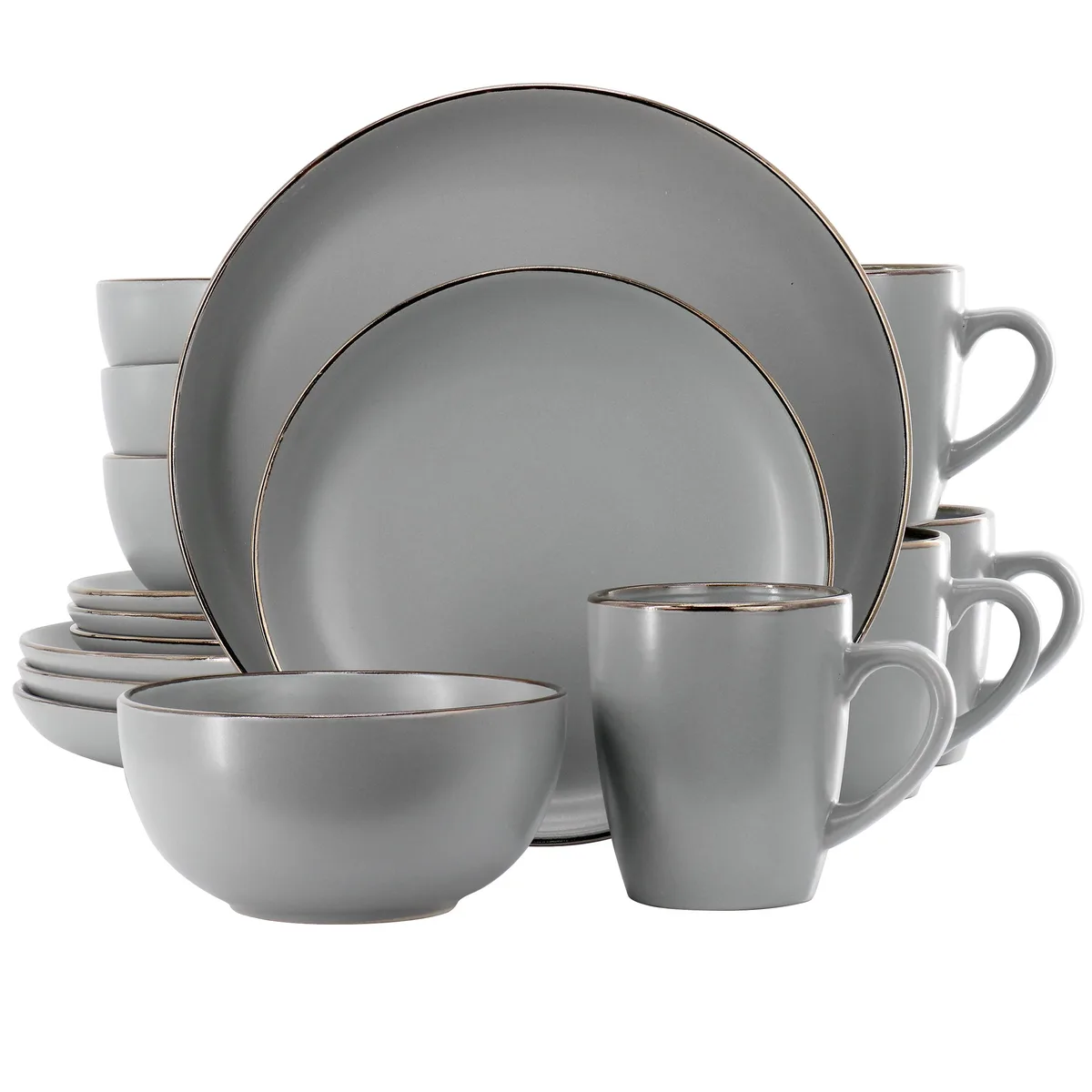 Gibson Home Gibson Home 510120560M 16 Piece Gold Rimmed Dinnerware Set Grey — product photo