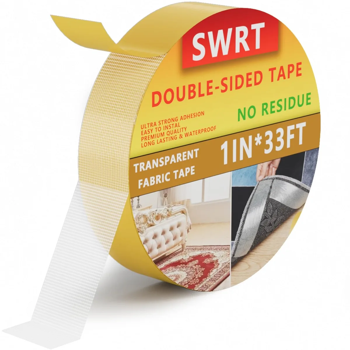 Yellow double-sided fabric tape roll 1 inch by 33 feet