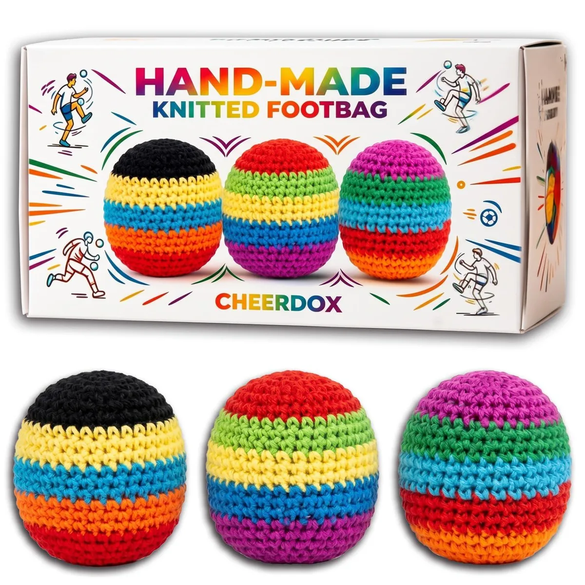  Cheerdox Hand-Made Knitted Hackys Footbag Sac Red 3 Pack — product photo