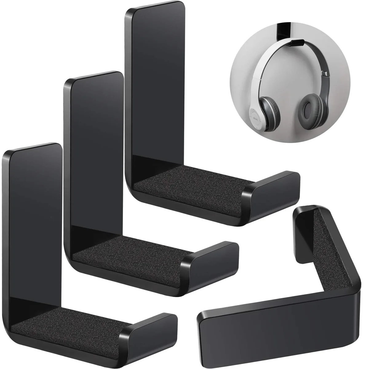 Weewooday-Acrylic Hook-01 4-Piece Headphone Hanger Black — product photo