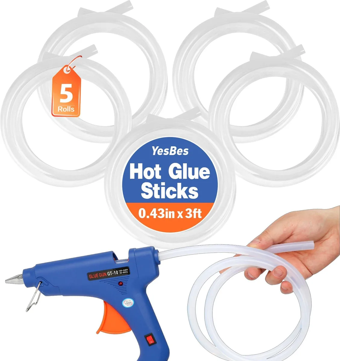 Five rolls of 3 ft long .43" diameter hot glue sticks