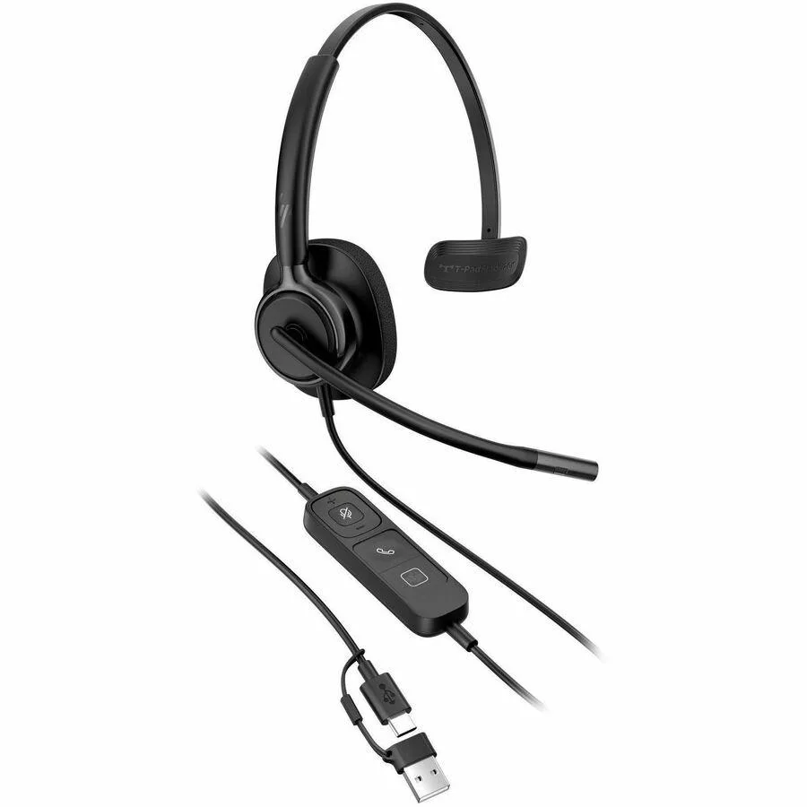 Poly Mission 415 monaural USB headset, single ear cup, matte black finish
