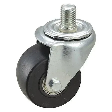 Small swivel stem caster with grey polyolefin wheel and silver zinc-plated steel frame