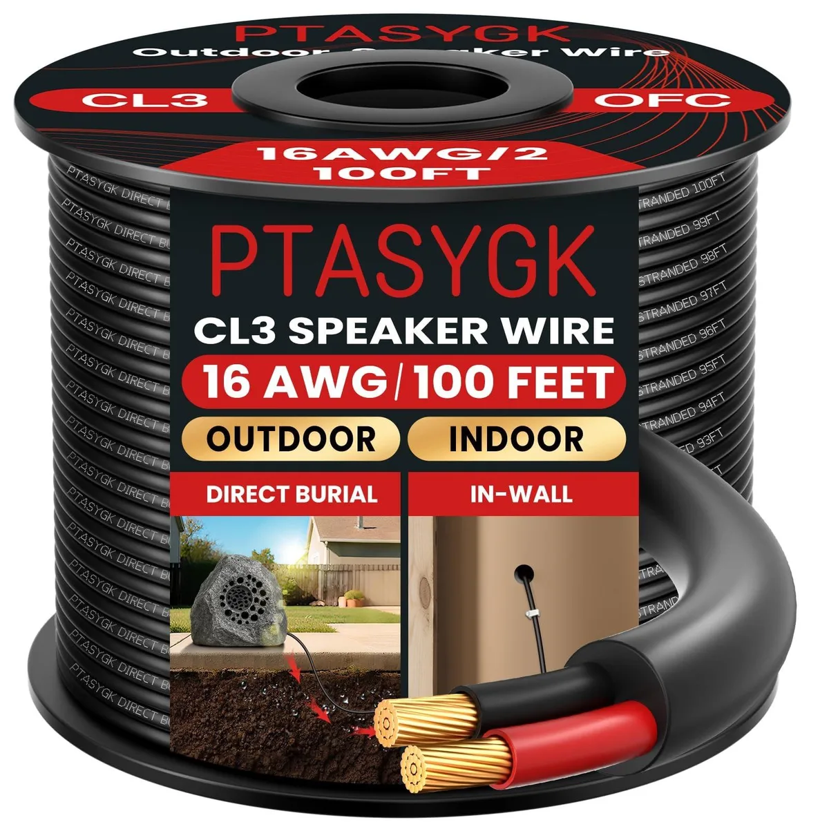 GSM Outdoors GSM Outdoors 16 Gauge 100ft 2 Conductor Outdoor Speaker Wire 2 in 1 accessory — product photo