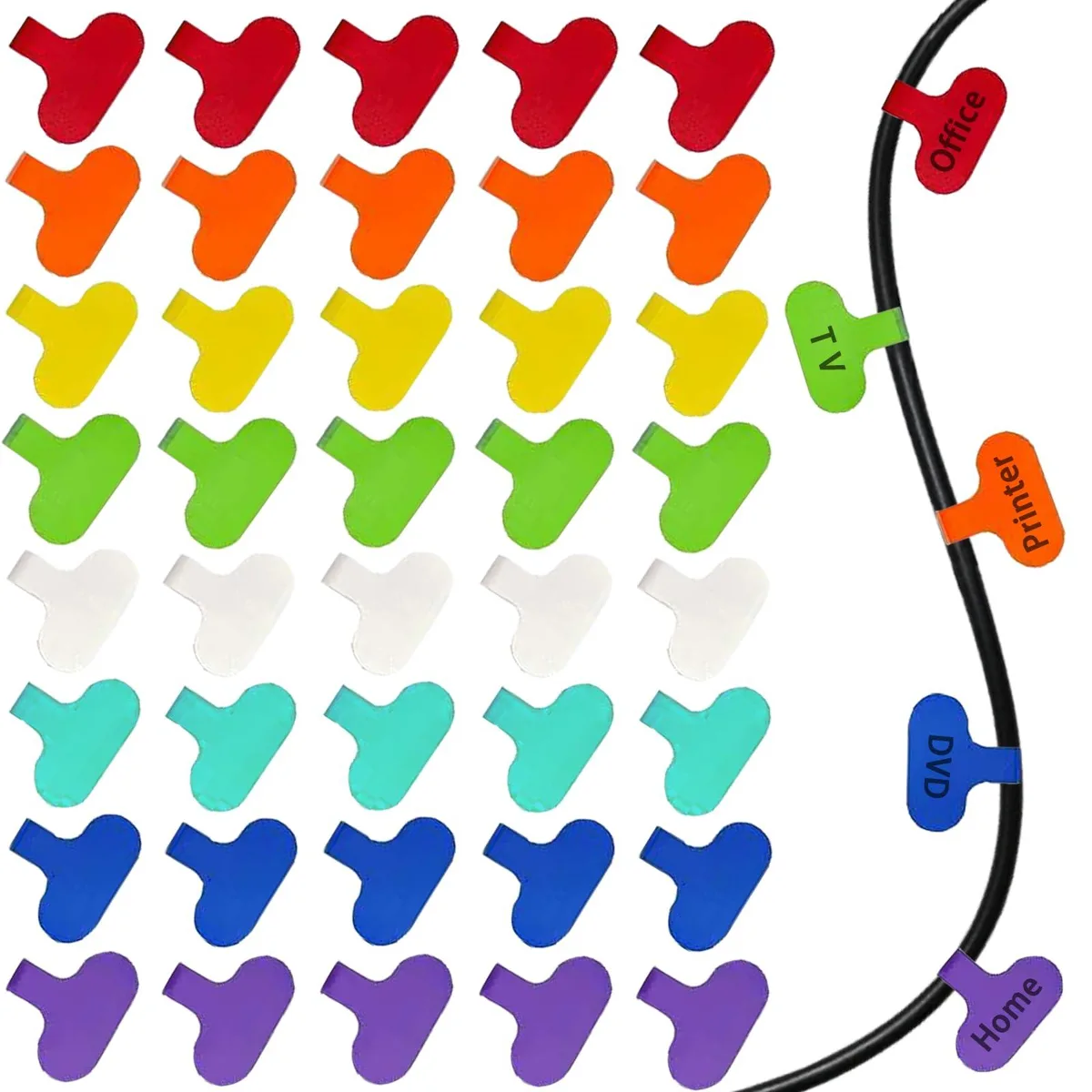 Oval nylon cable labels in eight colours, forty pieces, 1.5 by .78 inches