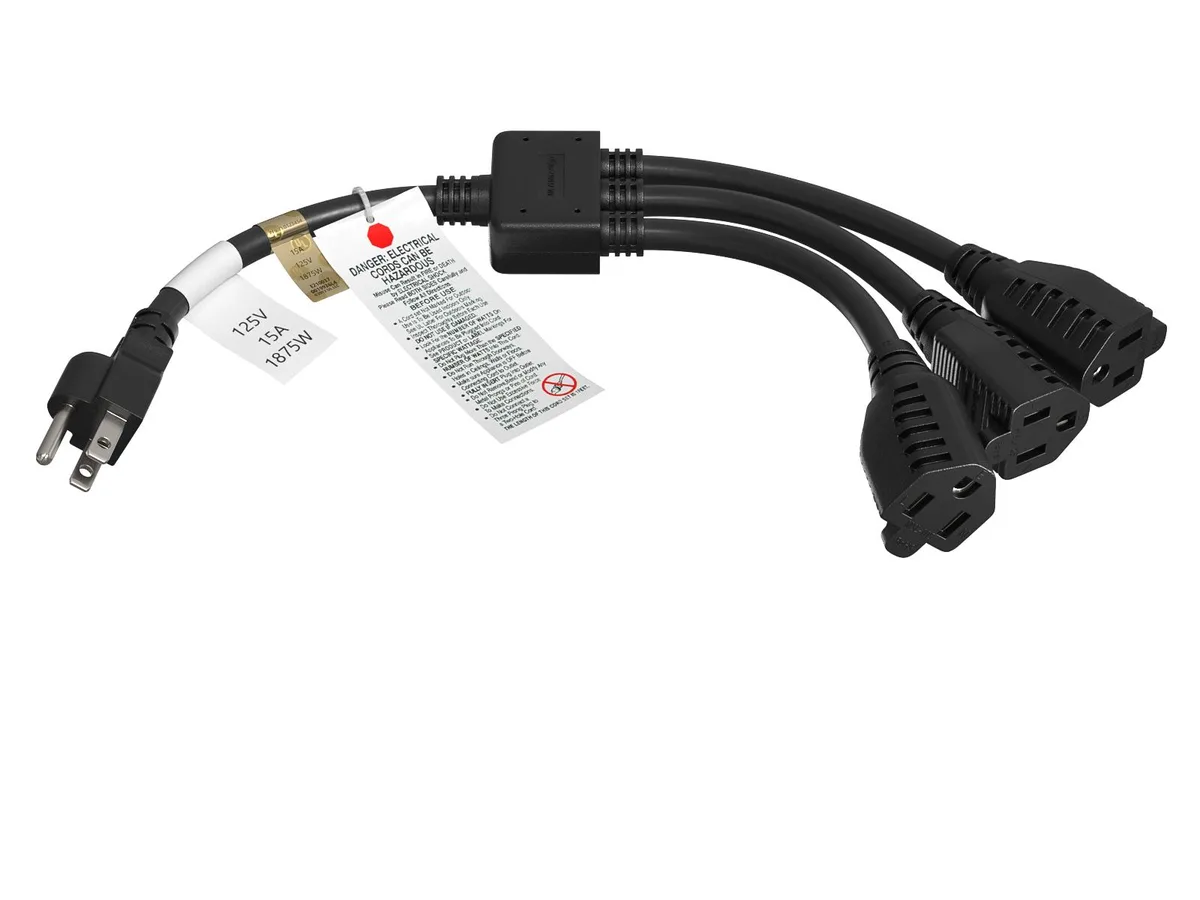 Cable Leader Cable Leader 14in 5-15P to 3x 5-15R Power Splitter Cord 14 AWG 15A/125V Black — product photo