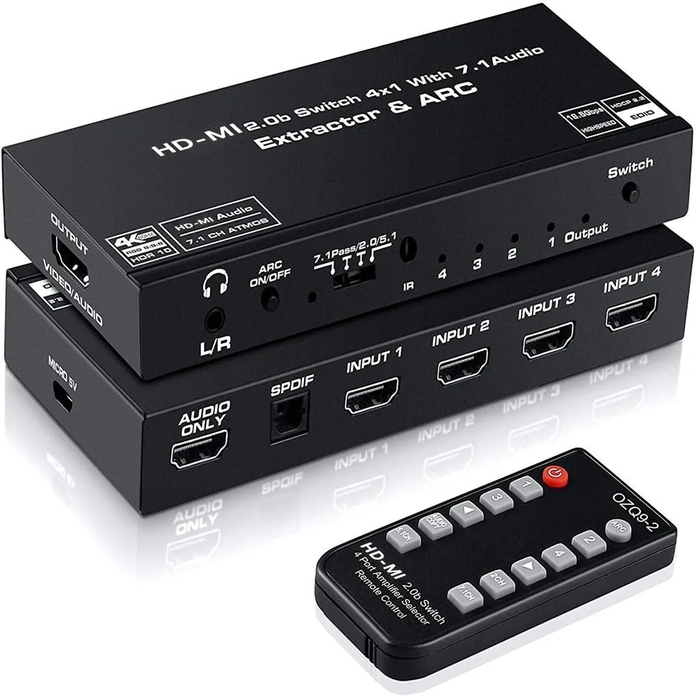 AUBEAMTO AUBEAMTO 4x1 HDMI 2.0b Audio Extractor 4K@60Hz Black — product photo