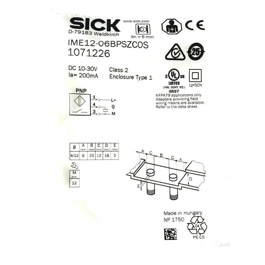 Sick Sick IME12-06BPSZC0S Inductive Proximity Sensor M12 6 mm PNP — product photo