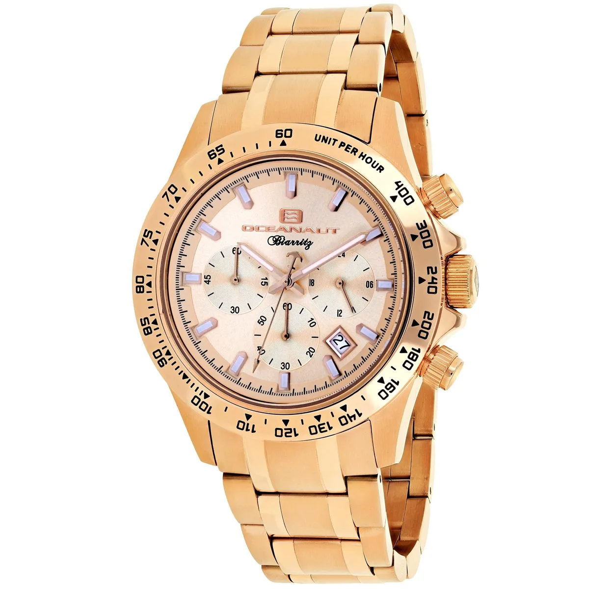 Yellow dial chronograph watch, stainless steel case and bracelet