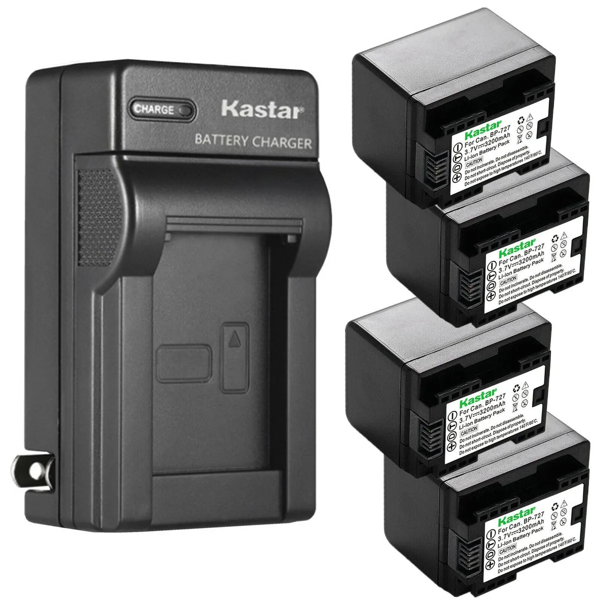 Kastar Kastar BP-727 4-Pack Battery &amp; AC Charger for Canon VIXIA HF R70 R72 R80 — product photo