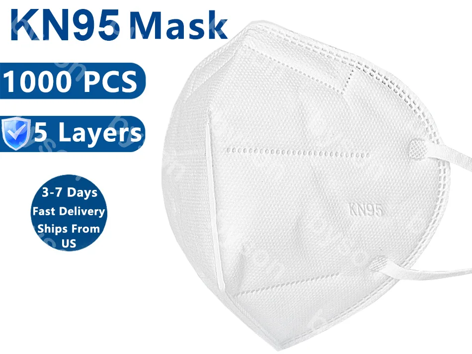 Bulk box of 1000 white five-layer earloop face masks