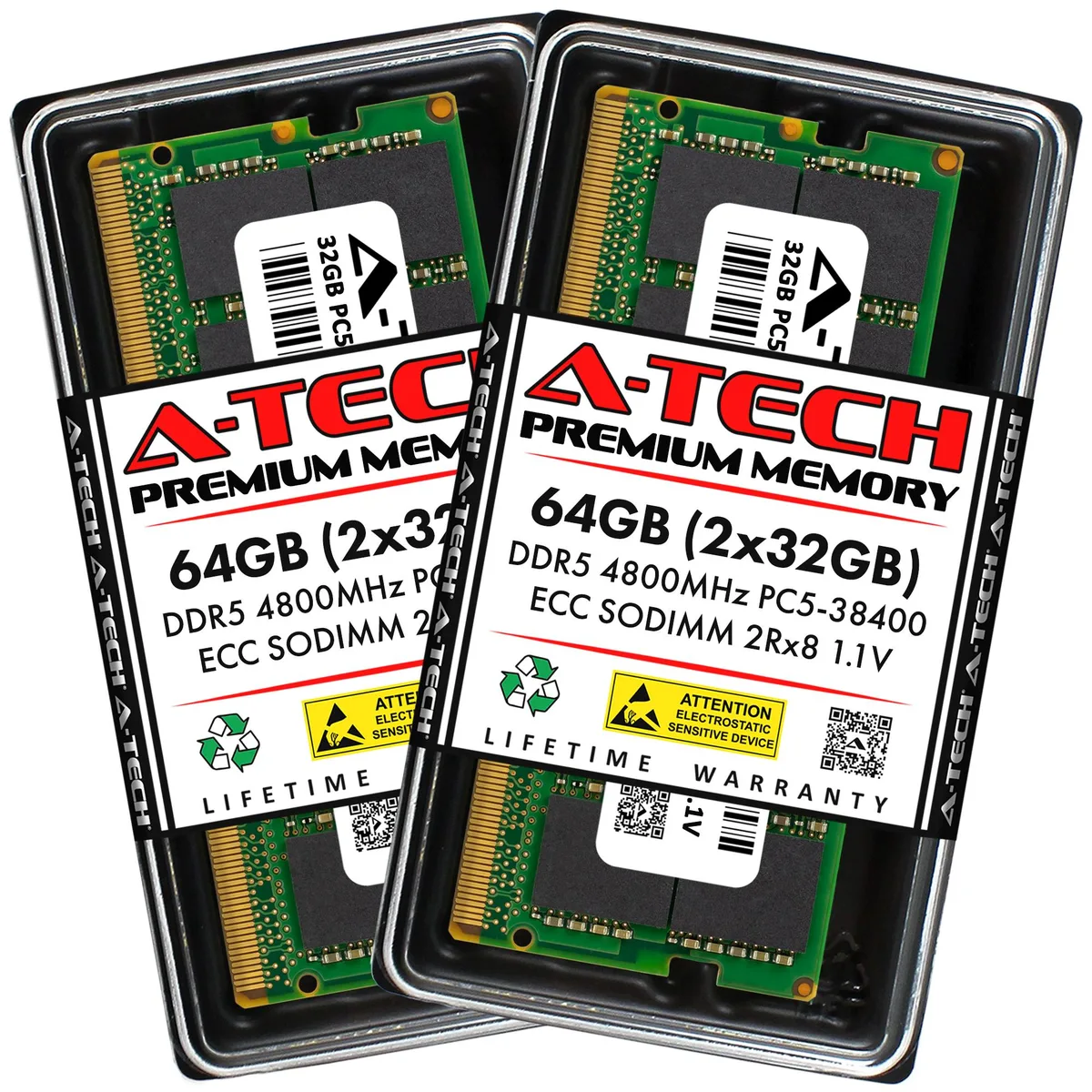 A-Tech A-Tech 64GB (2x32GB) DDR5 4800 ECC SODIMM CL40 1.1V 2Rx8 laptop RAM — product photo