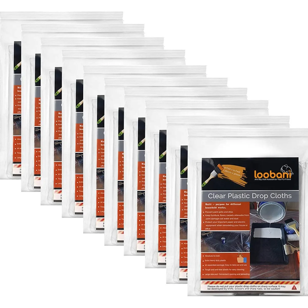  Loobani 10 Piece Painter Plastic Drop Cloths 9x12 Feet — product photo