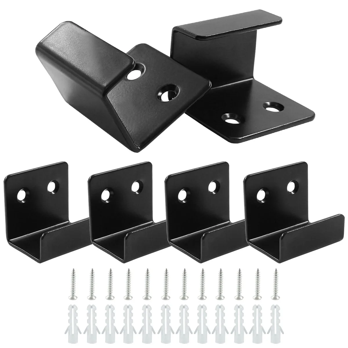 Six black stainless steel U-shaped tile hangers, brushed finish, 25 mm groove