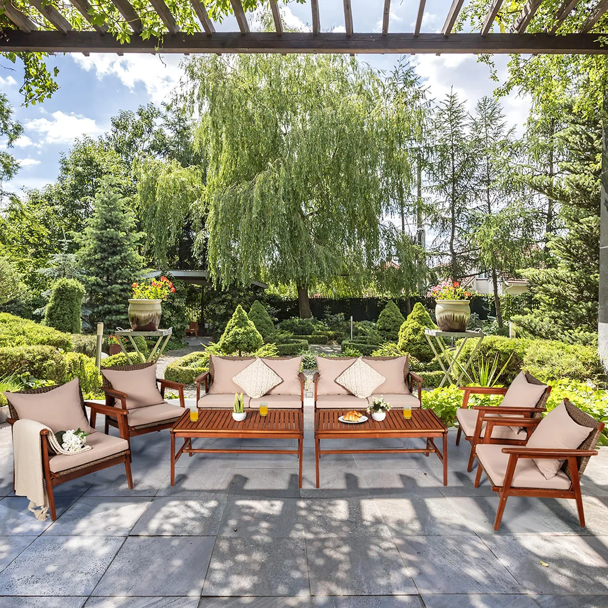 Costway Costway 8-Piece Patio Rattan Set with Acacia Wood Frame, 24.5" Single Sofa — product photo