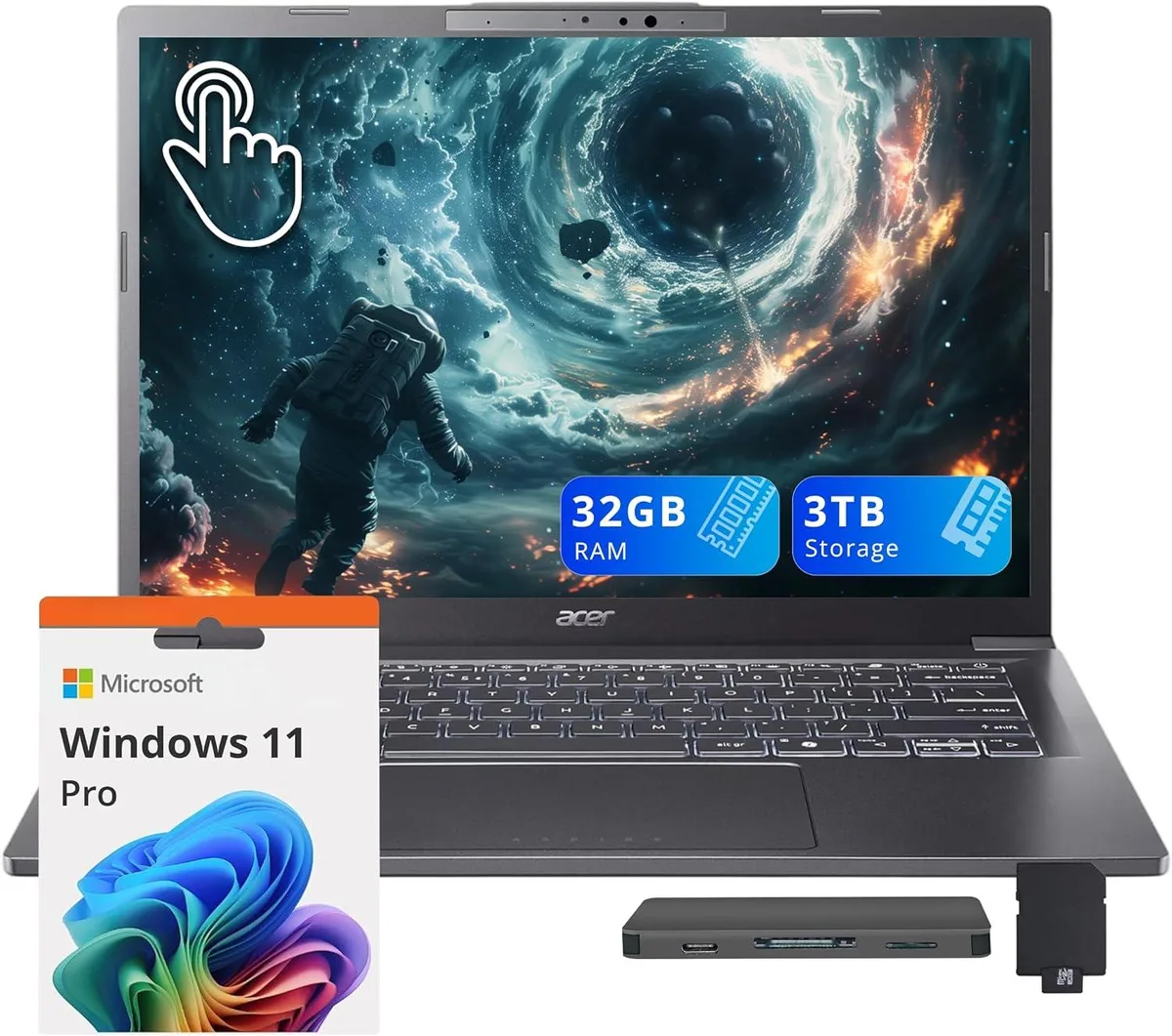 Acer America Acer Aspire 14 AI business laptop Intel Core Ultra 9 288V 32GB 2TB 14" WUXGA touchscreen Steel Gray — product photo