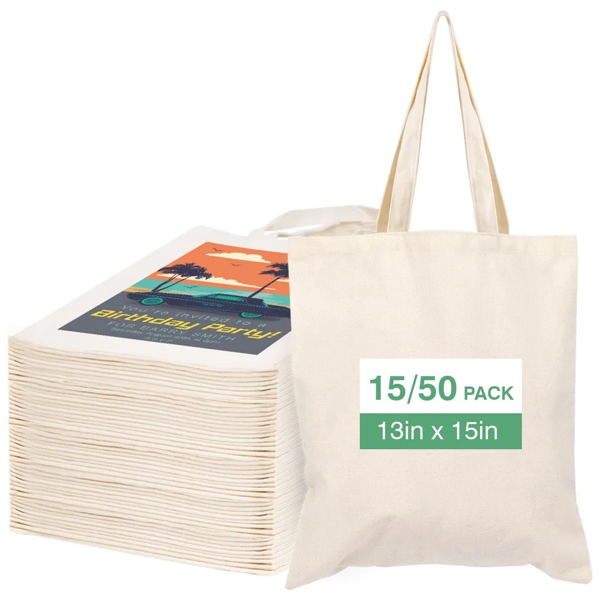 Fifty natural canvas tote bags 13 by 15 inches 10oz cotton polyester blend