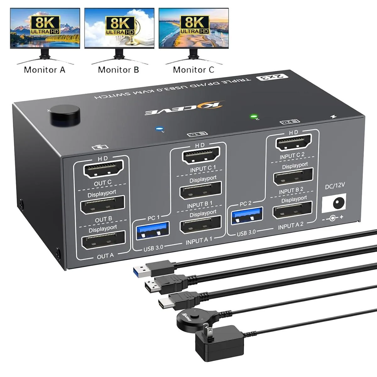 IHDAPP IHDAPP 203DH KVM Switch 3 Monitors 2 Computers 8K@60Hz 4K@144Hz — product photo