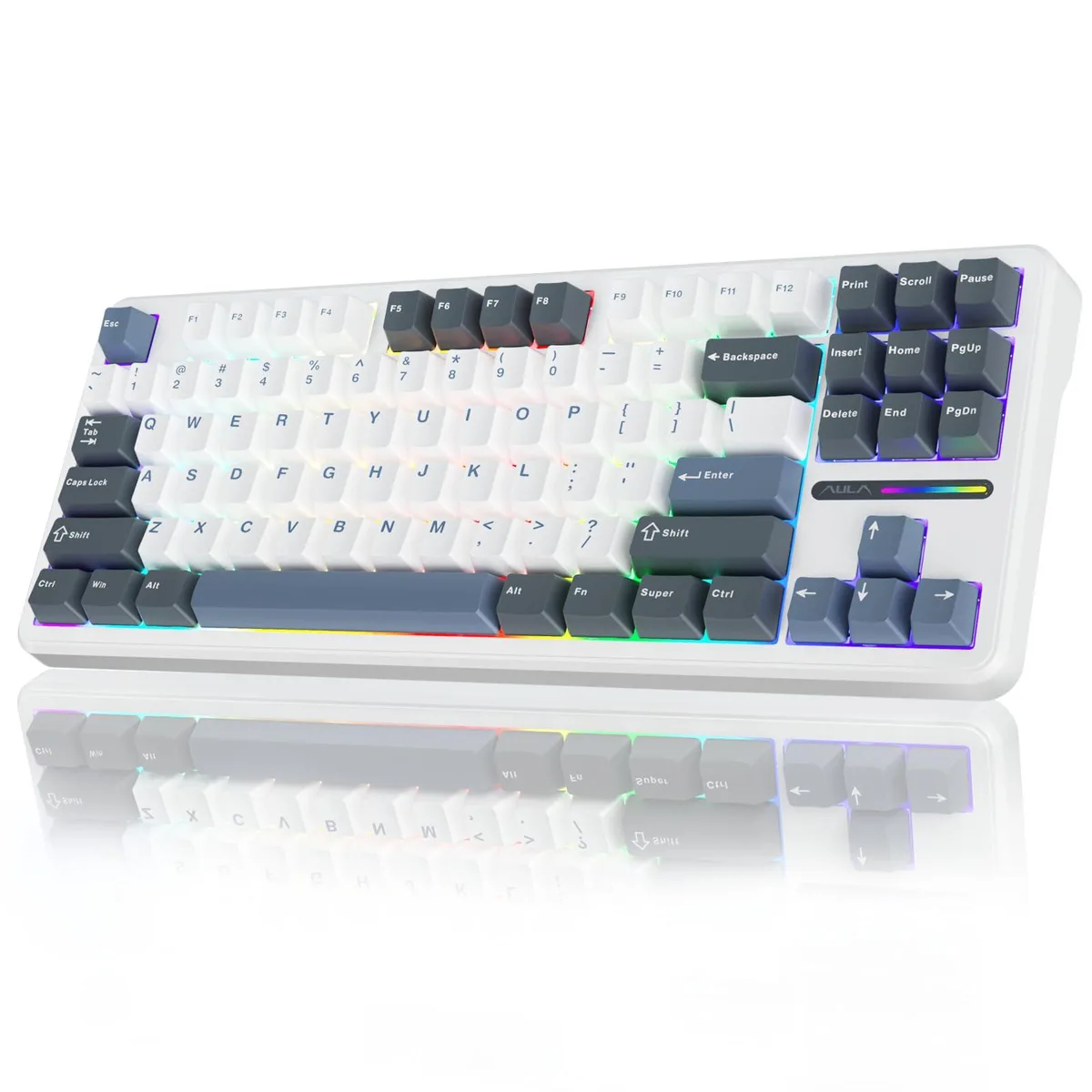 Vszerda Vszerda F87 Wireless Mechanical Gaming Keyboard 75% TKL Hot-Swappable Greywood Switches White Blue — product photo