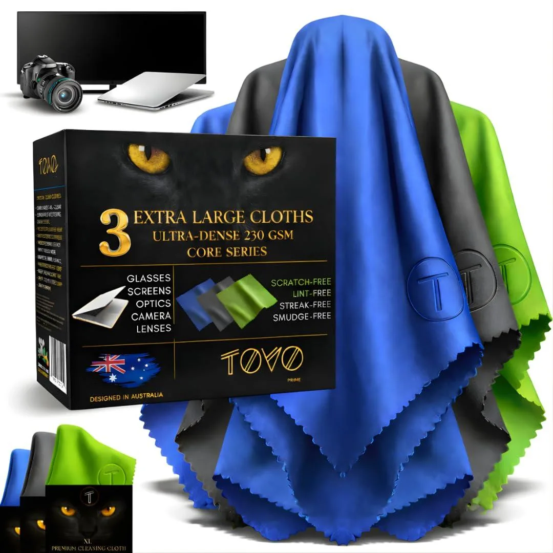  TOVO Prime Microfiber Glass Care Cloths 12x12in 230 GSM 3 Pack Core Series — product photo