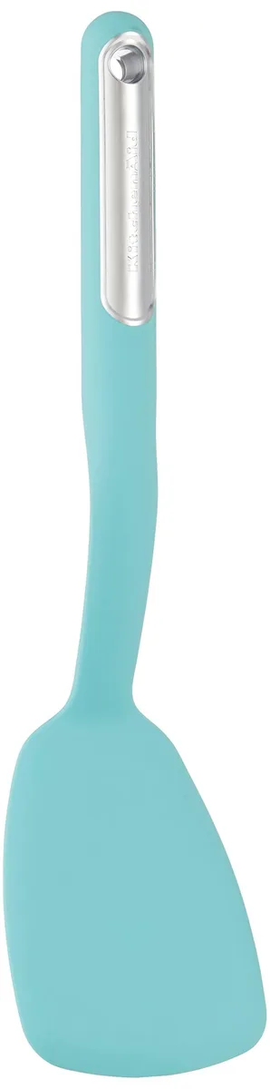 Aqua KitchenAid short turner with silicone grip and nylon head, 12 inches