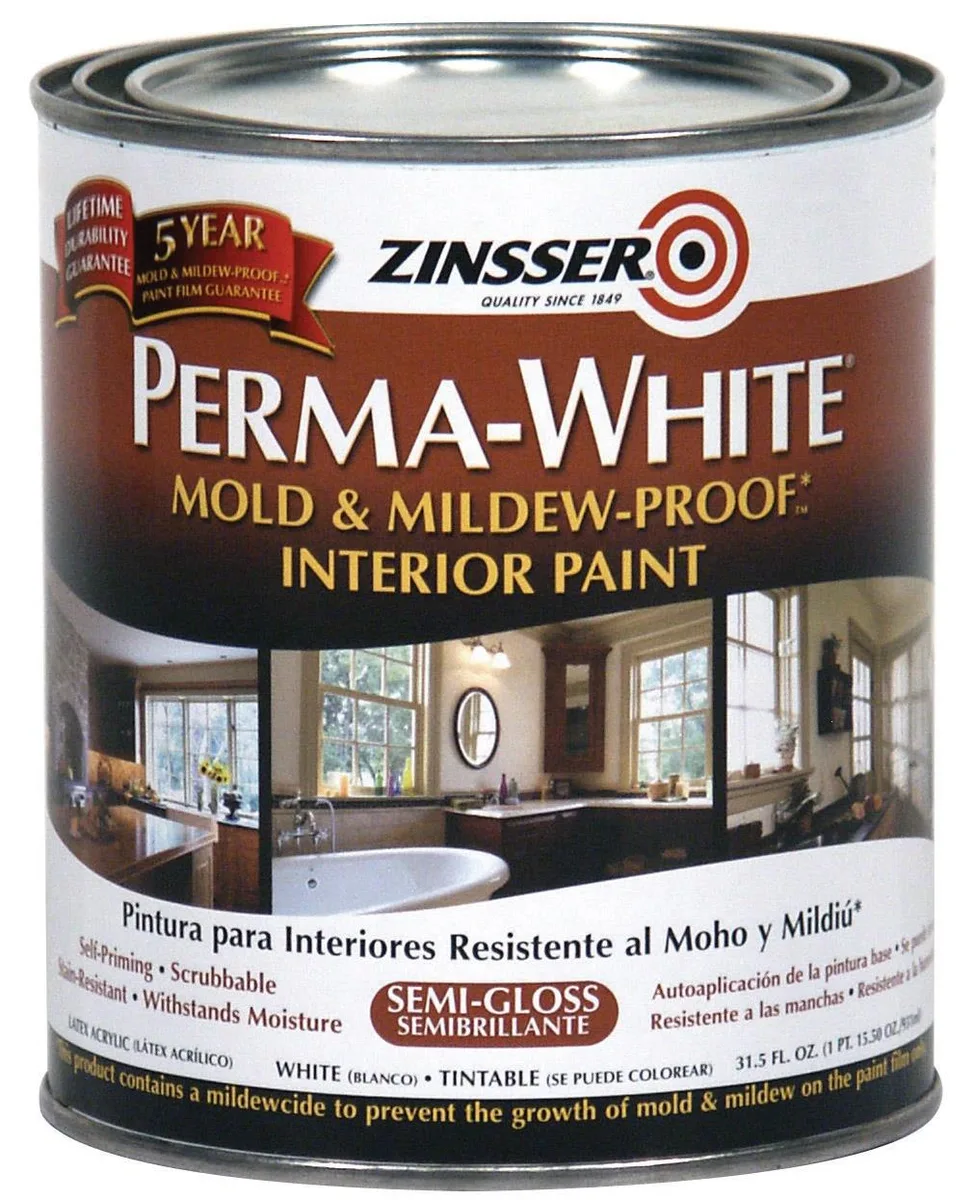 White semi-gloss interior paint in a 1 qt metal can
