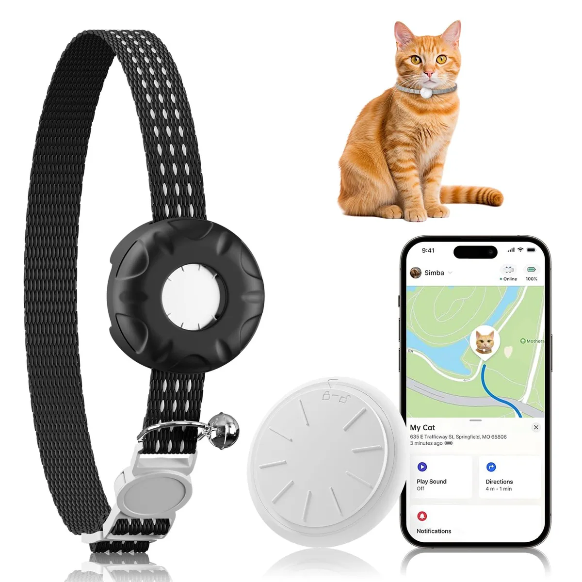  PAW HONGTOP H Cat Tracker Collar Black .2 oz 7.87-13 in — product photo