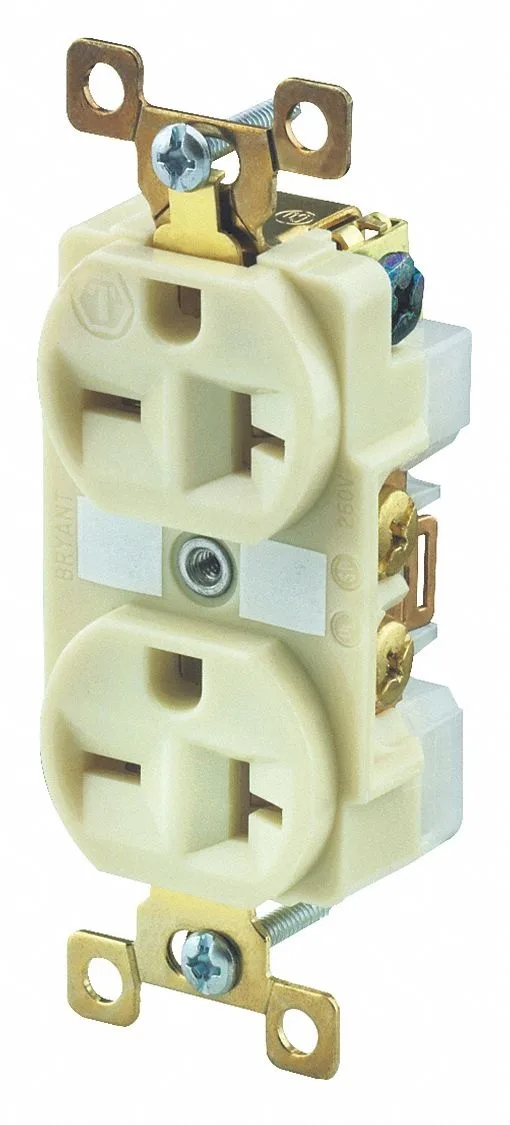 Ivory nylon duplex receptacle with straight blades, flush mount, no cover