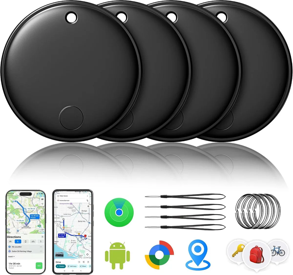 BFKK BFKK 2026 Tracker Smart Tags 4-Pack Dual System Bluetooth GPS Navigation Black — product photo