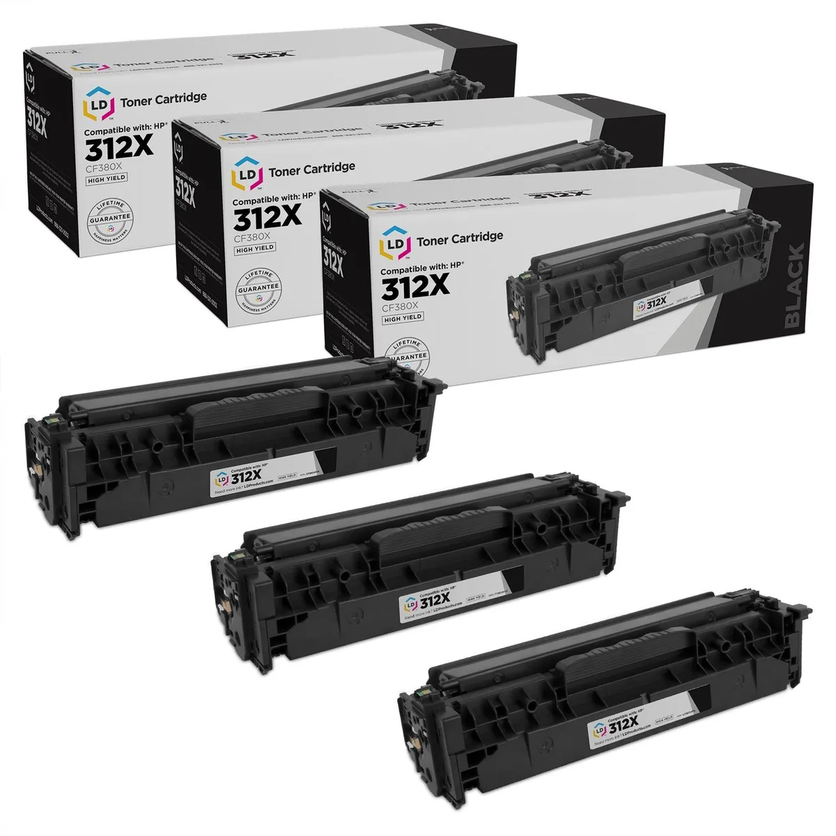 LD Products LD Products HP 312X CF380X High Yield Black Toner Cartridge 3-Pack — product photo