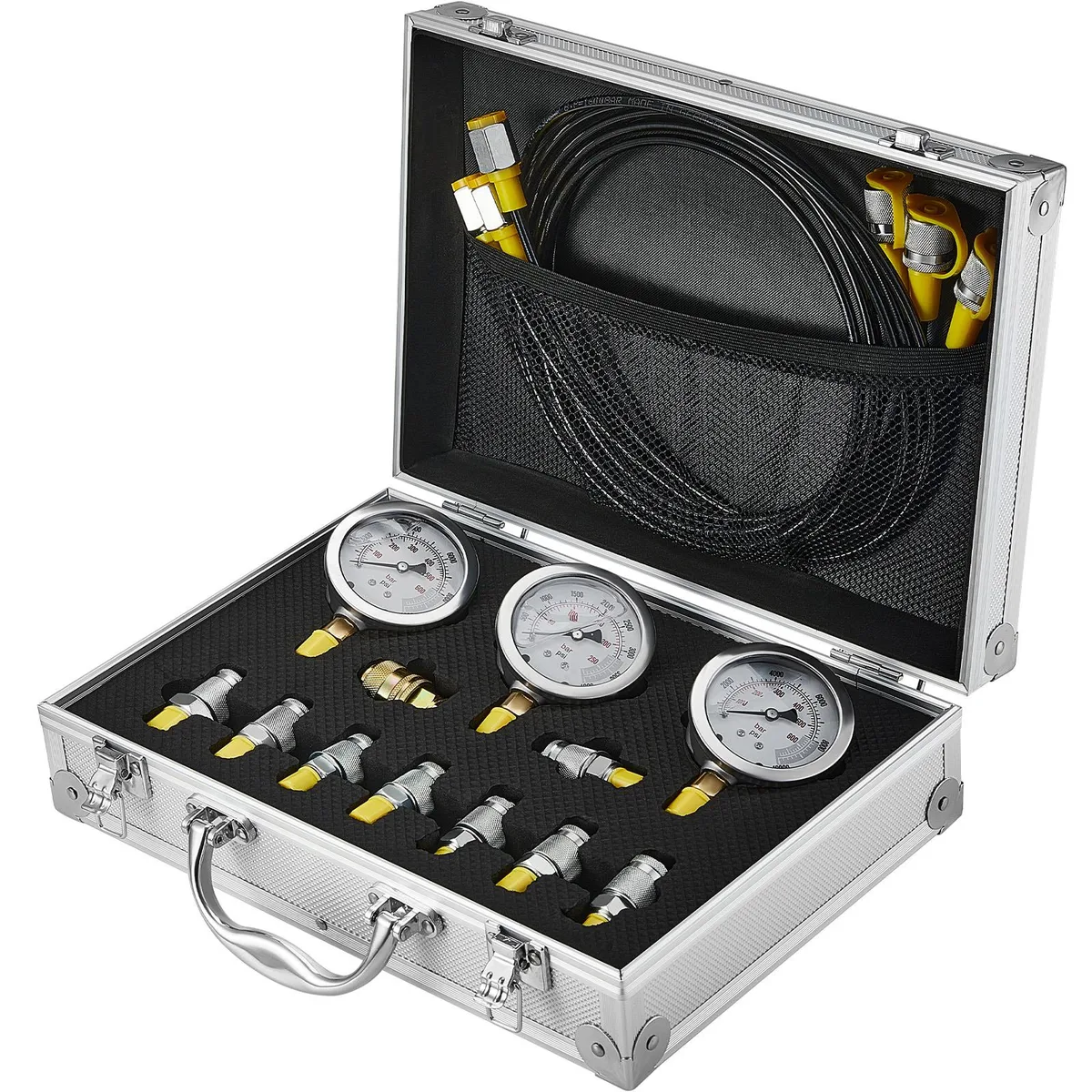 VEVOR VEVOR Hydraulic Pressure Test Kit TKS-3 250/400/600bar 3 Gauges 9 Couplings 3 Hoses Case — product photo