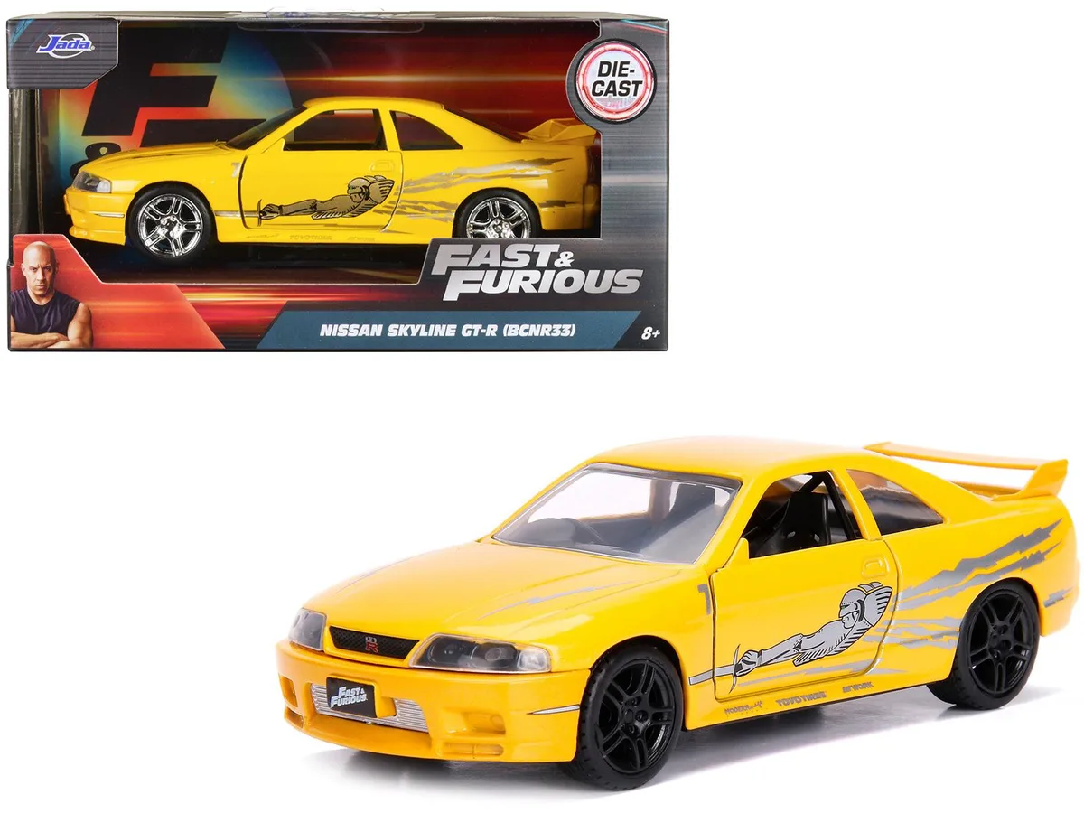 Jada Jada 99515 Fast &amp; Furious 1:32 Leon's 1995 Nissan Skyline GT-R BCNR33 Yellow Metallic hobby collectible — product photo