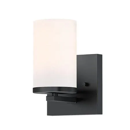 Black steel and glass wall sconce from Lateral collection, single E26 bulb fitting